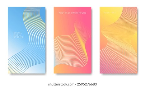 A set of bright abstract backgrounds with flowing lines. For posters, covers, banners, etc.	