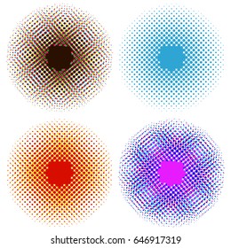 Set of Bright Abstract Circles Frames Design Elements. Perfect halftones on a white background for your design. vector illustration