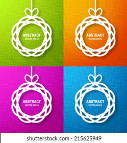 Set of Bright Abstract Circles Paper Applique on Canvas Backgrounds. Vector illustration. 