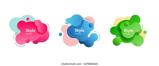 Set of bright abstract figures. Dynamical colored forms and line. Gradient banners with flowing liquid shapes. Vector illustration. Can be used for placard, webinar, presentation