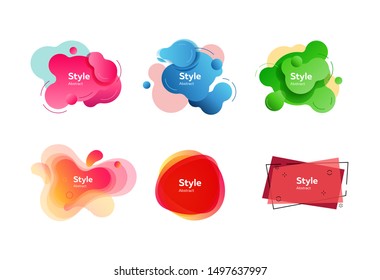 Set of bright abstract figures. Dynamical colored forms and line. Gradient banners with flowing liquid shapes. Vector illustration. Can be used for placard, webinar, presentation