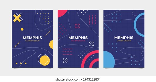 Set Of Bright Abstract Geometric Memphis Cover