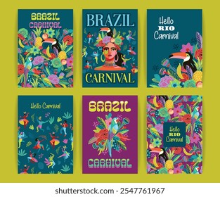 Satz von hellen abstrakten Vorlagen. Brasilien-Karneval. Vektordesign für Karnevalskonzept und sonstige Nutzung