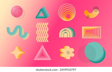 Set of bright abstract vector elements in 00s style. trendy 00x elements