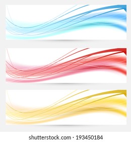 Set of bright abstract wave lines cards headers and footers. Vector illustration