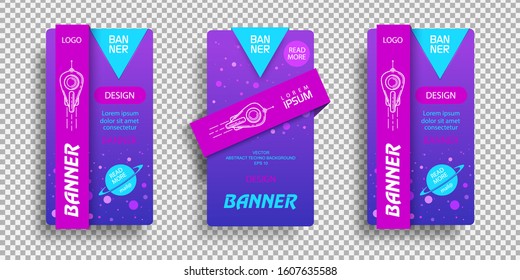 Set of bright advertising banners.Flying rocket .Space advertising stickers .Bright background for sale .Vector illustration.	