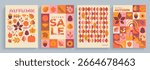 Set bright Autumn cards for greeting autumn,sales or fall festival. Vertical banners with fall leaves,geometric patterns.Fall themed covers.Template for design,print,flyers,social media,web,ads.Vector