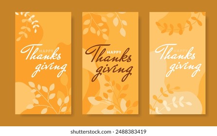 Set of bright autumn Thanksgiving cards. Vector.