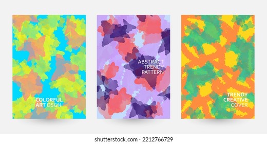 Set von hellen Hintergrundvorlagen mit abstrakten Wasserfarben. Trendy Pop Art Design für Poster, Cover, Buch.