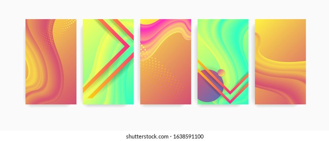 Set bright backgrounds template summer juicy colors background with geometric elements, lines and dots
