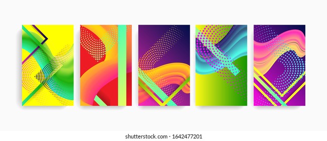 Set bright backgrounds template in summer juicy colors background with geometric elements