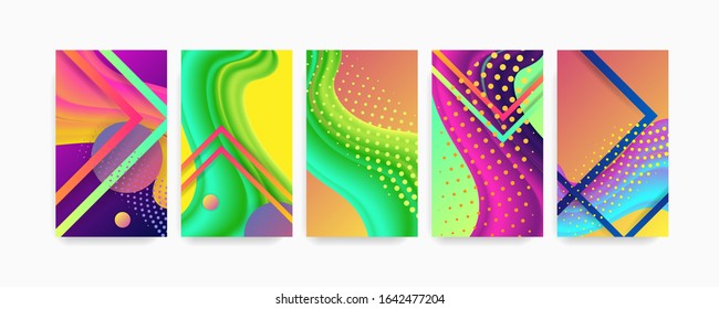Set bright backgrounds template summer juicy colors background with geometric elements