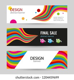 Set Bright banners with color line on white and black background. Abstract vector horizontal layout color line.  Universal template with empty place for text. 