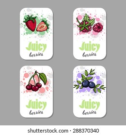 Set of bright banners with hand drawn berries. Vector illustration