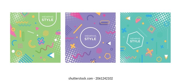A set of bright banners in Memphis style. Vector illustration.