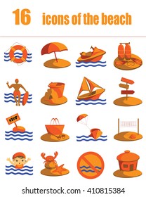 set  bright beach icons on white background