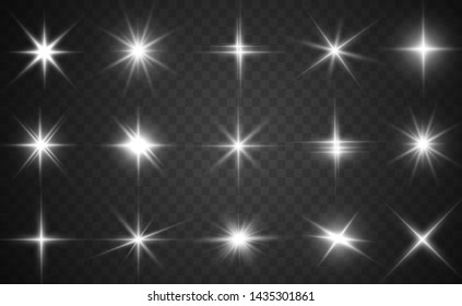 A set of bright beautiful stars. Light effect. Bright Star. Beautiful light for illustration. Christmas star.White sparkles shine special light effect. Vector sparkles on a transparent background.