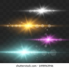 Set of bright beautiful stars. Light effect Bright Star. Beautiful light for illustration. Christmas star. White sparks sparkle with a special light. Vector sparkles on transparent background