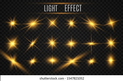 
Set of bright beautiful stars. Light effect. Bright Star. Beautiful light to illustrate. Christmas star. White glitter sparkles with special light effect. Vector sparkles on a transparent background.