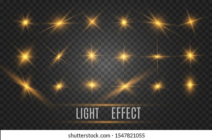 
Set of bright beautiful stars. Light effect. Bright Star. Beautiful light to illustrate. Christmas star. White glitter sparkles with special light effect. Vector sparkles on a transparent background.