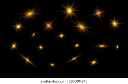 Set of bright beautiful stars. Light effect. Bright Star. Beautiful light to illustrate. Christmas star. White glitter sparkles with special light effect. Vector sparkles on a transparent background.