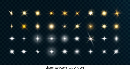 Set of bright beautiful stars on a transparent background vector illustration.	