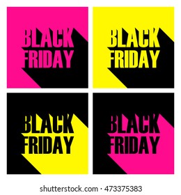 Set of bright Black Friday banners with long shadow for business, promotion and advertising. Vector illustration.