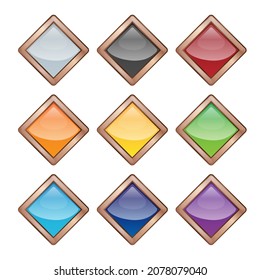 Set of bright blank buttons. Metalic frames for skills or elements of user interface for mobile games