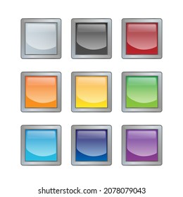 Set of bright blank buttons. Metalic frames for skills or elements of user interface for mobile games