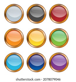 Set of bright blank buttons. Metalic frames for skills or elements of user interface for mobile games