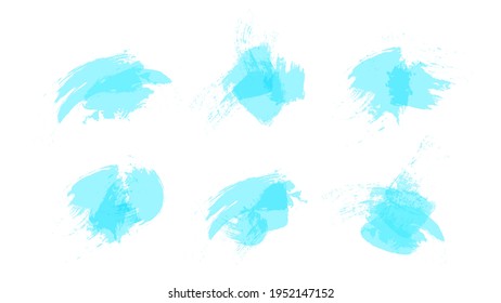 Set of bright blue brush strokes, grunge blue spots.