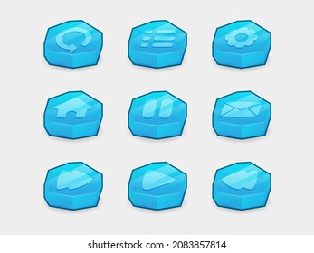 Set of bright blue gem cartoon game button