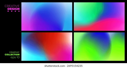  Set of bright blurred abstract backgrounds. Vibrant color gradients collection for creative graphic design. Vector illustration.