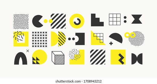 Set of bright bold geometric shapes and textures. Trendy graphic elements for your unique design. EPS 10