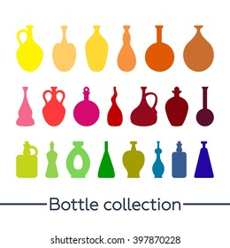 Set of bright bottles on white background. Template for style design.