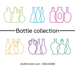 Set of bright bottles on white background. Template for style design. It can be used as - logo, pictogram, icon, infographic element.
