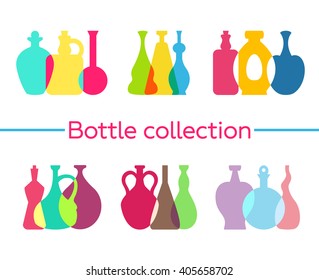 Set of bright bottles on white background. Template for style design. It can be used as - logo, pictogram, icon, infographic element.