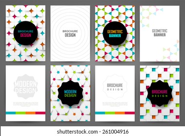 Set  of bright brochure templates. Backgrounds with geometric  pattern.