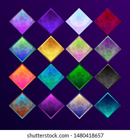 Set of bright buttons in the form of diamonds for computer or mobile game