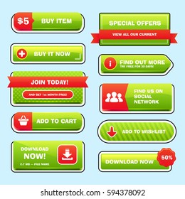 Set of bright buttons for game or web design. Vector