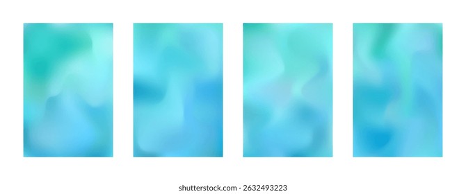 Conjunto de azul claro vetor calmo e azul escuro manchas líquidas malha gradiente fundo. Abstrato fluido tranquilo turquesa aquarela digital flyers para design de banner, cartaz conceito céu, paisagem de água