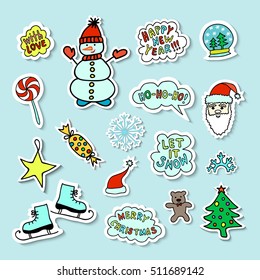 Set Of Bright Cartoon Christmas Stickers 3