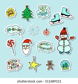 Set Of Bright Cartoon Christmas Stickers 2