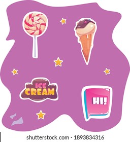 
set of bright cartoon stickers on colored background