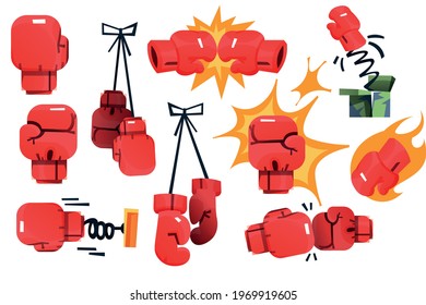 Set of bright cartoon various boxing gloves illustrations vector clipart
