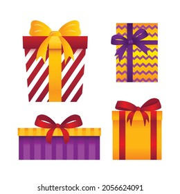Set of bright celebration gifts. Gift box for any holidays. Gifts for christmas, new year, wedding, birthday etc.