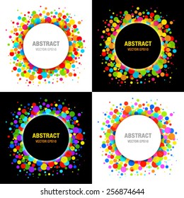 Set of Bright Celebration Holiday Frames on Black Background, vector illustration.