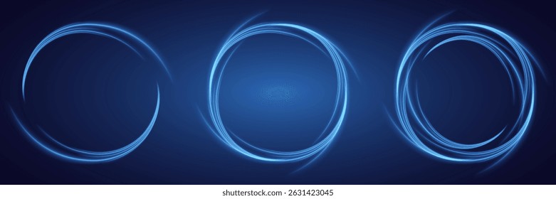 Set of bright circles with glowing ring frames. Glowing neon circles. Vector Illustration.