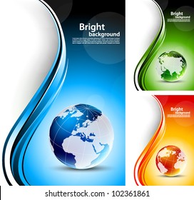 Set of bright color backgrounds with globes