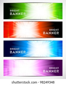 Set of bright color banners with rays